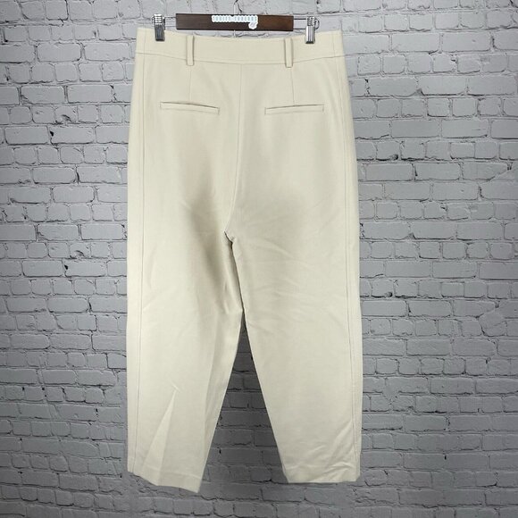 Zara Cream Pleated Tapered Hi-Rise Button Pants Lined Trousers Large L (36x26) - Picture 2 of 9